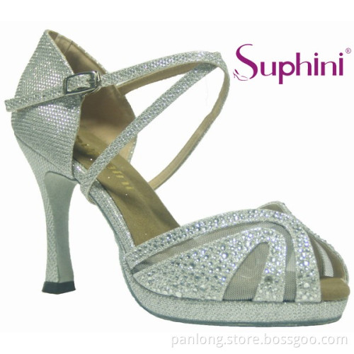 Suphini Silver Glitter Elegant jeweled Wedding Dance Shoes